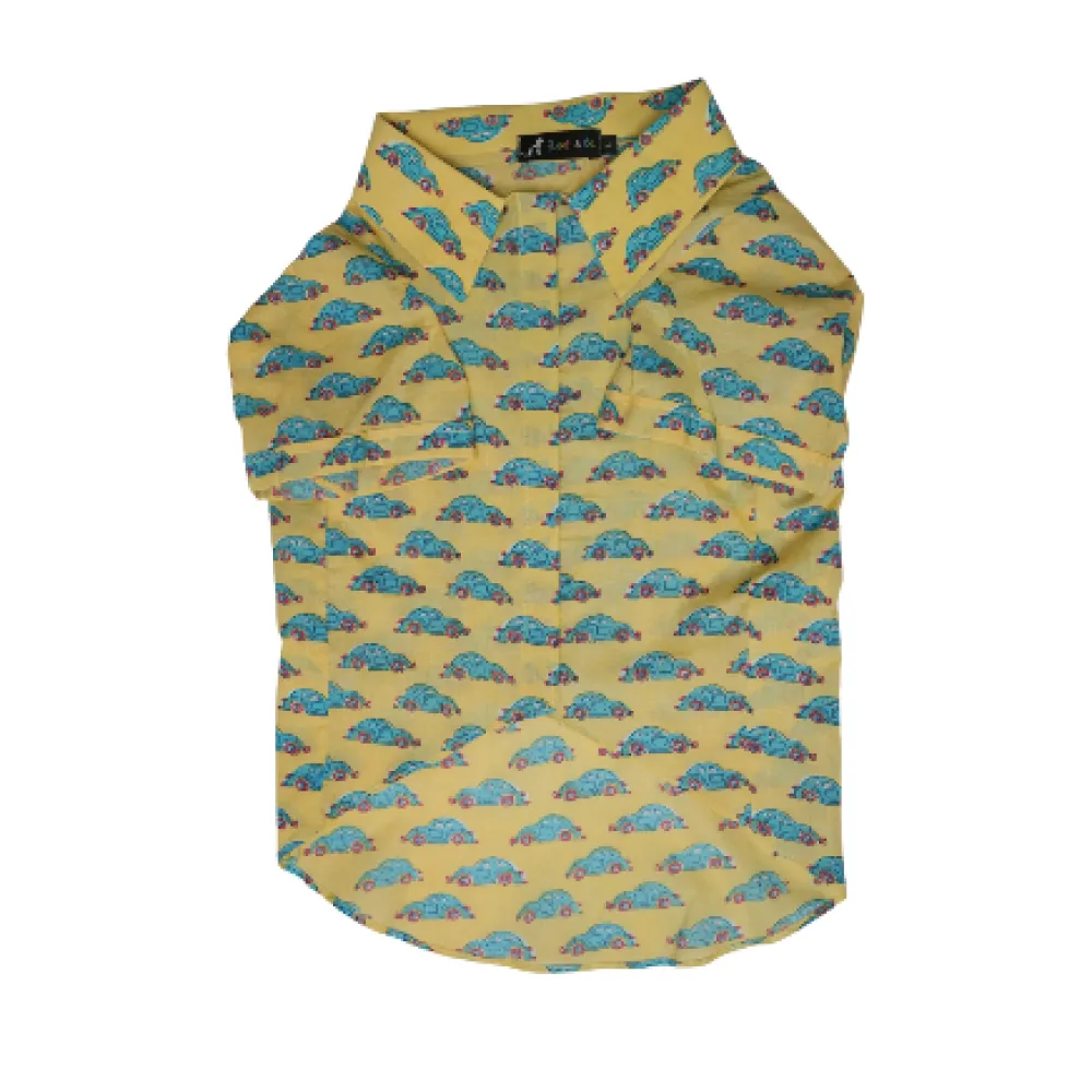Floof & Co Car Print Cotton Shirt for Dogs (Yellow)