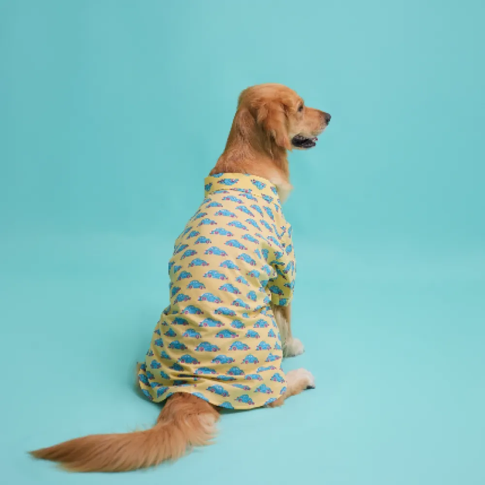Floof & Co Car Print Cotton Shirt for Dogs (Yellow)