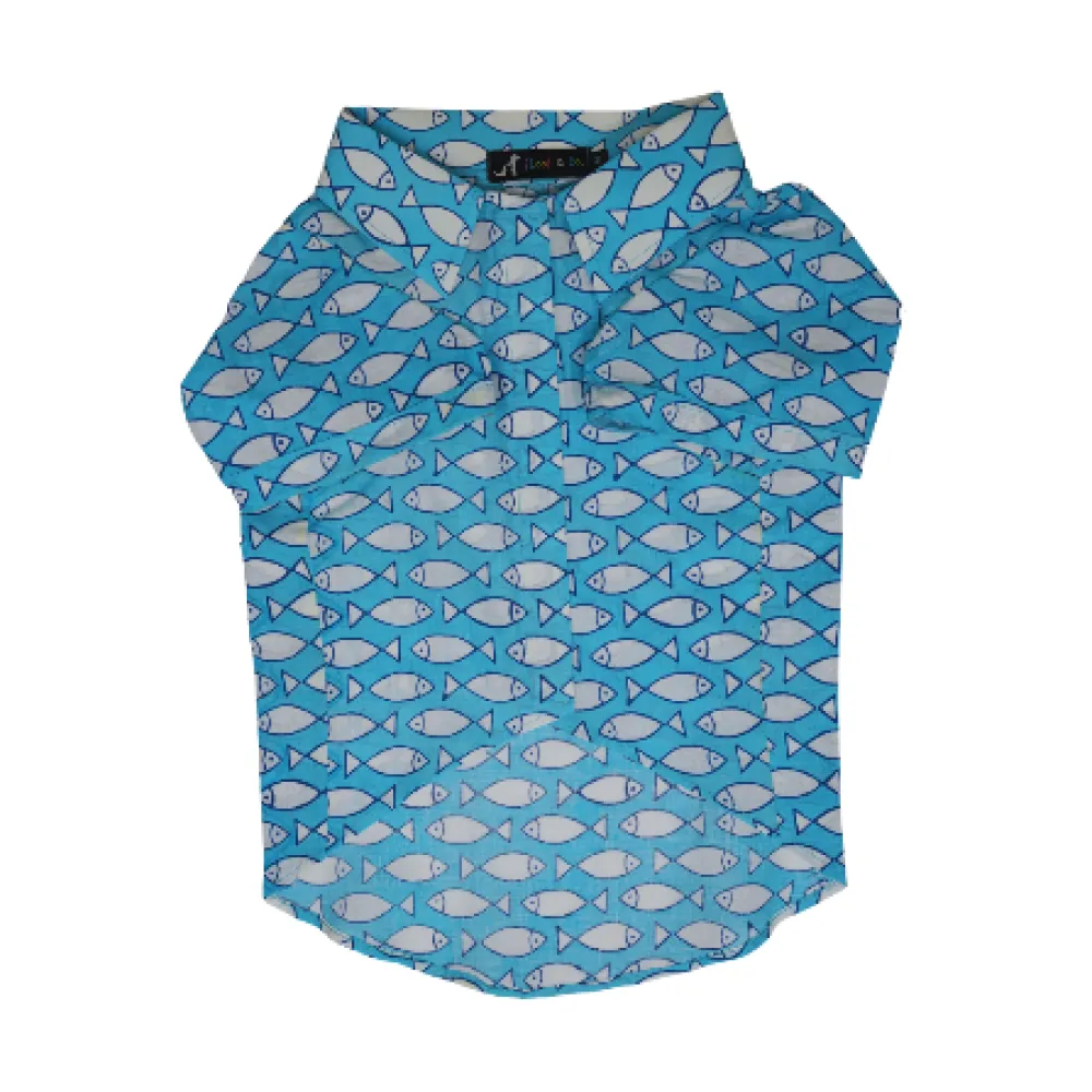 Floof & Co Fish Print Cotton Shirt for Dogs (Blue)