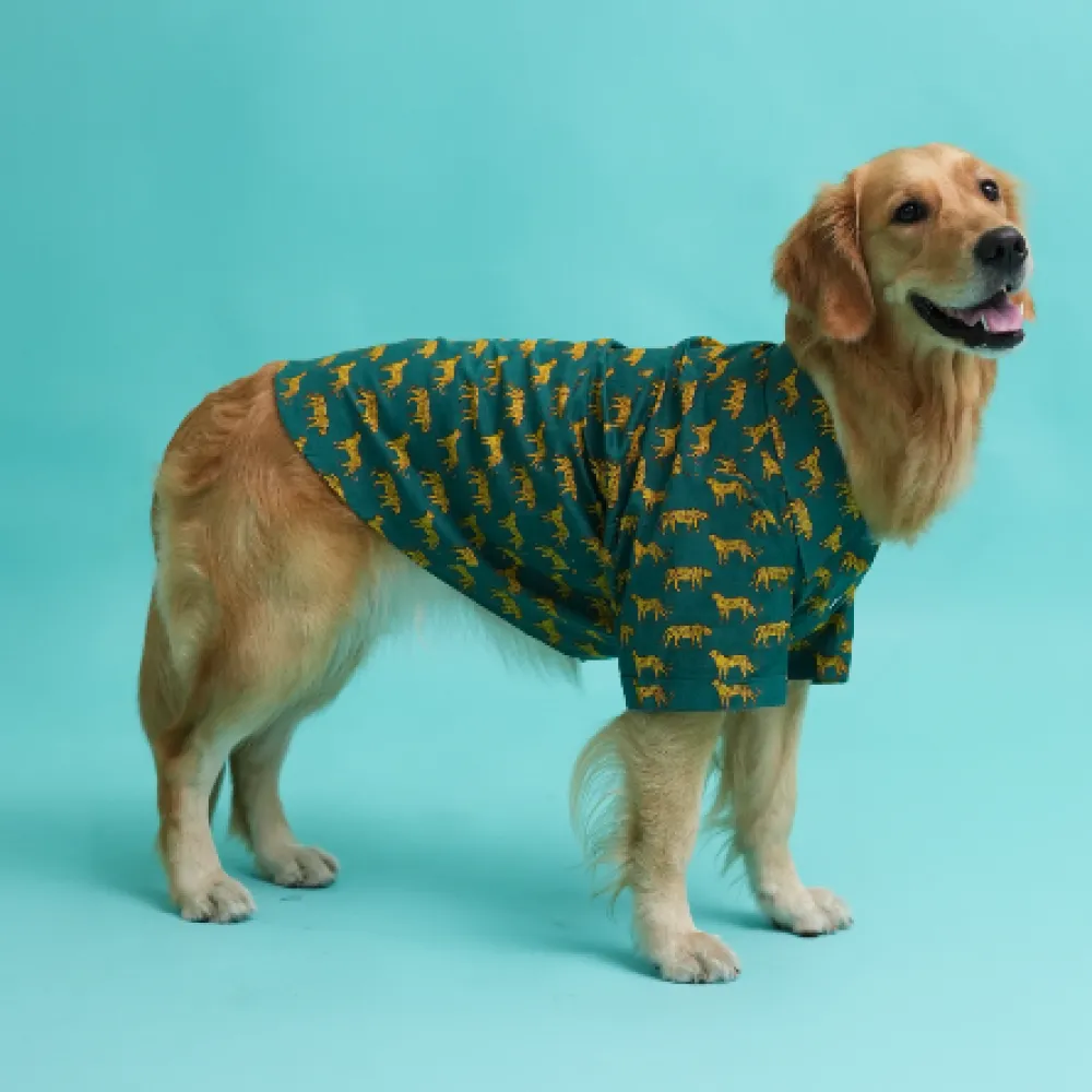 Floof & Co Leapord Print Cotton Shirt for Dogs (Dark Green)