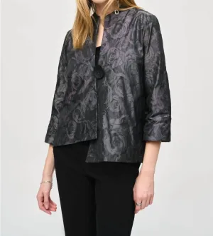 Floral Print Asymmetric Swing Jacket In Black/grey