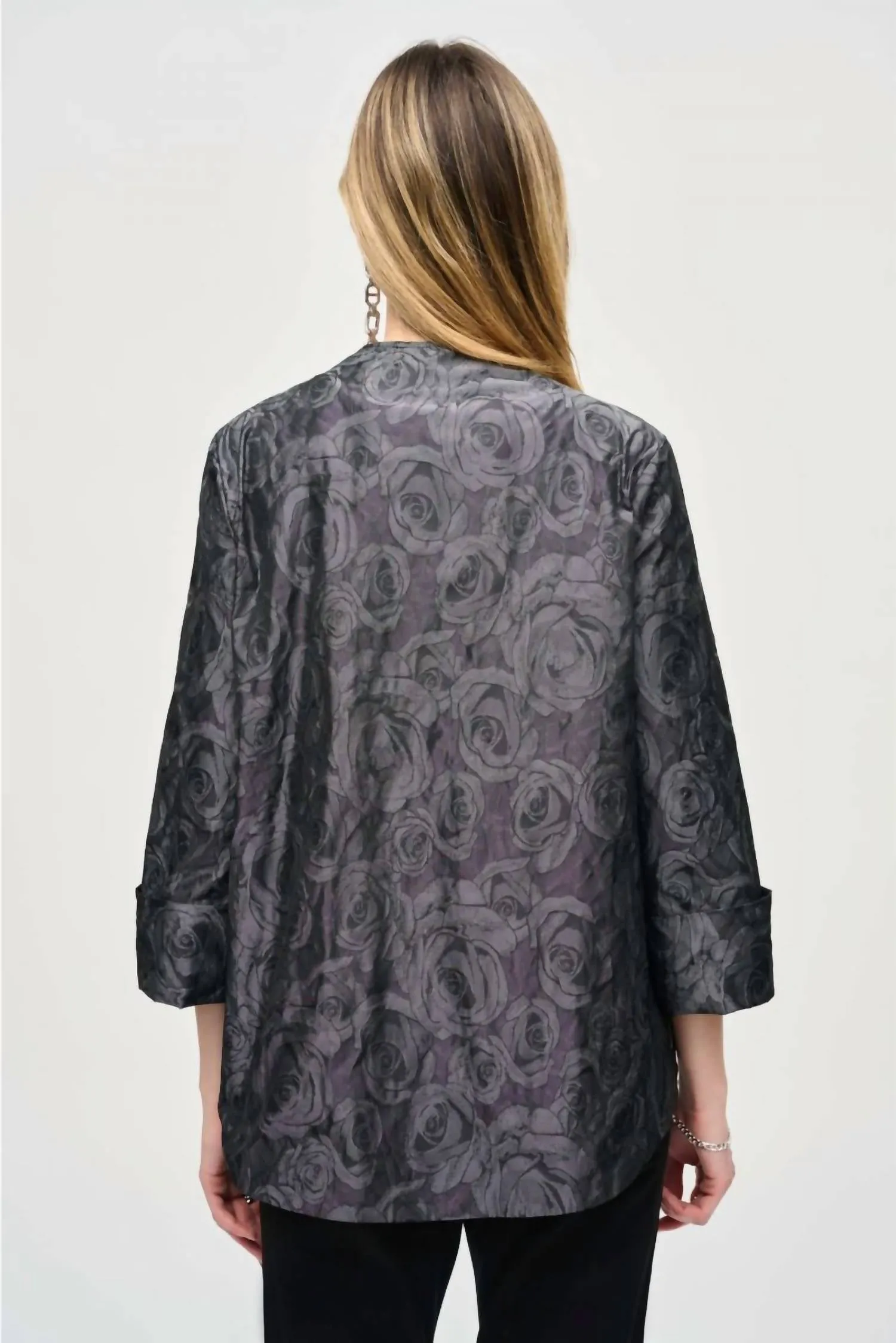 Floral Print Asymmetric Swing Jacket In Black/grey