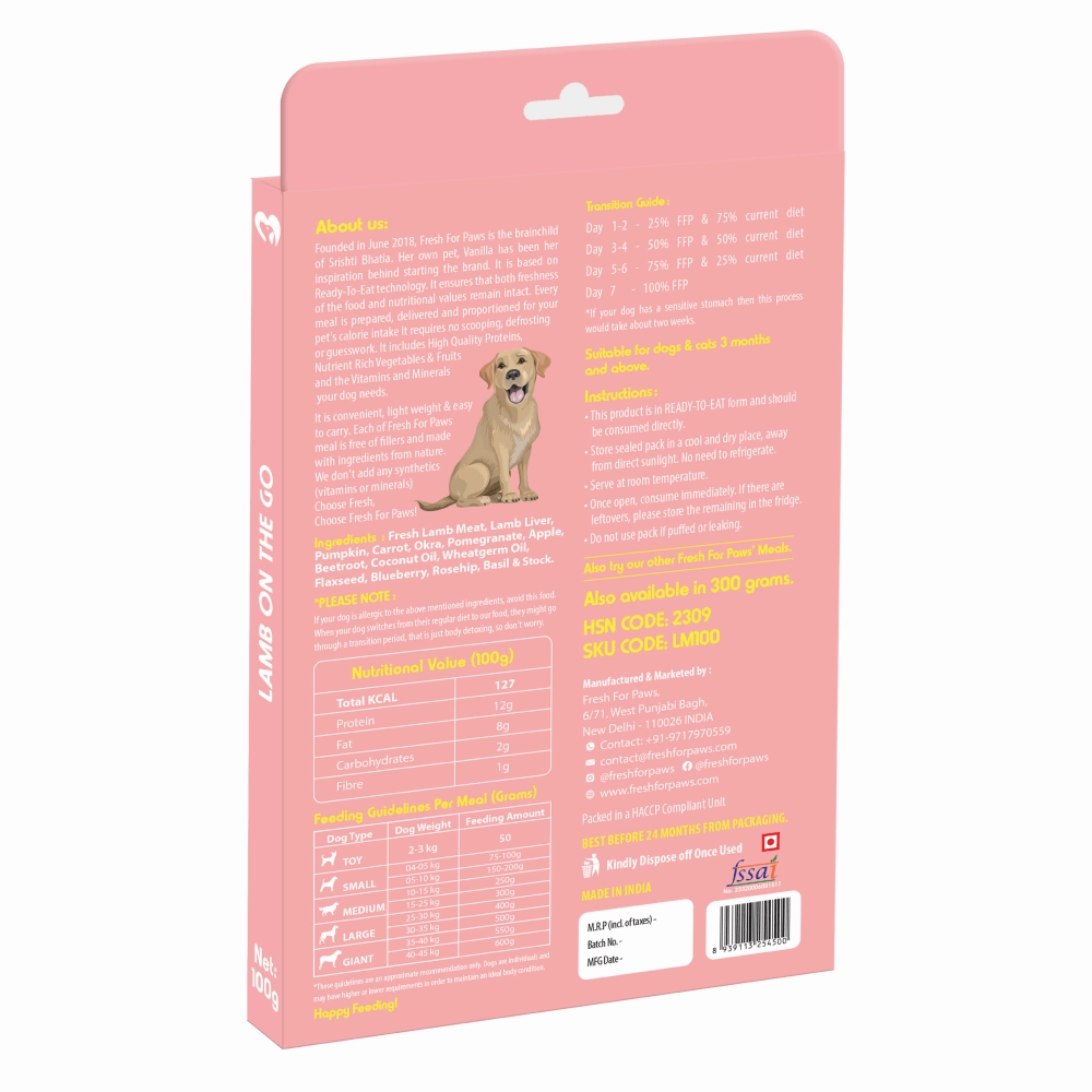 Fresh For Paws Lamb On The Go Dog Wet Food (300g)