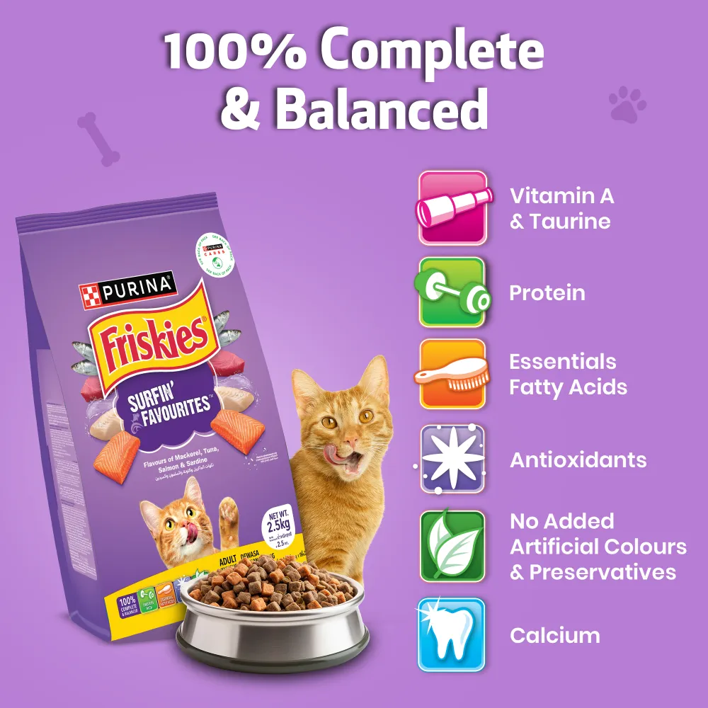 Friskies Surfin Cat Dry Food and Purina Felix Chicken with Jelly Adult Cat Wet Food Combo