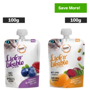 Gnawlers Yogurt Blueberry and Egg Yolk & Vegetable Lick n Likable Cat Treats Combo