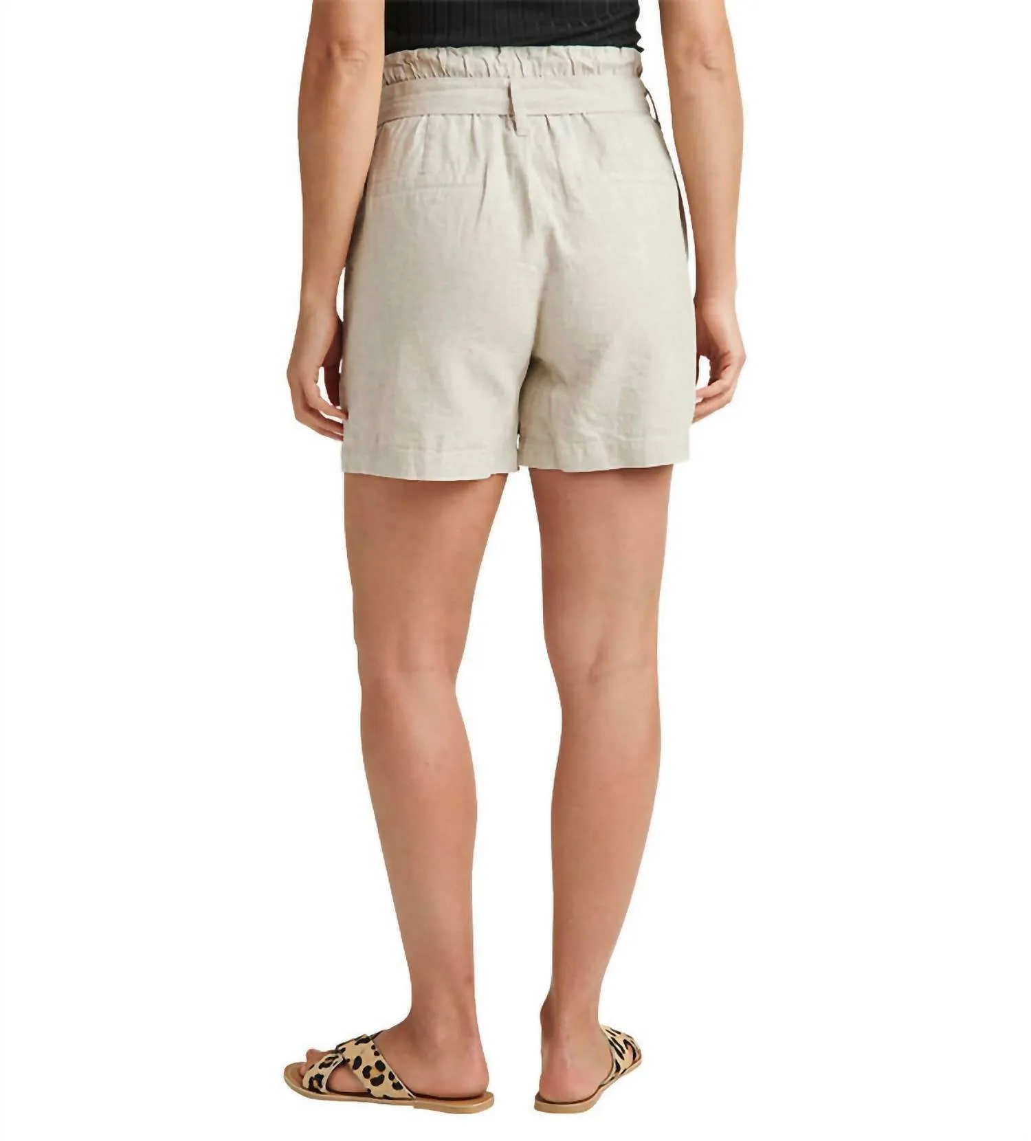 High Rise Belted Pleat Paper Bag Short In Oatmeal