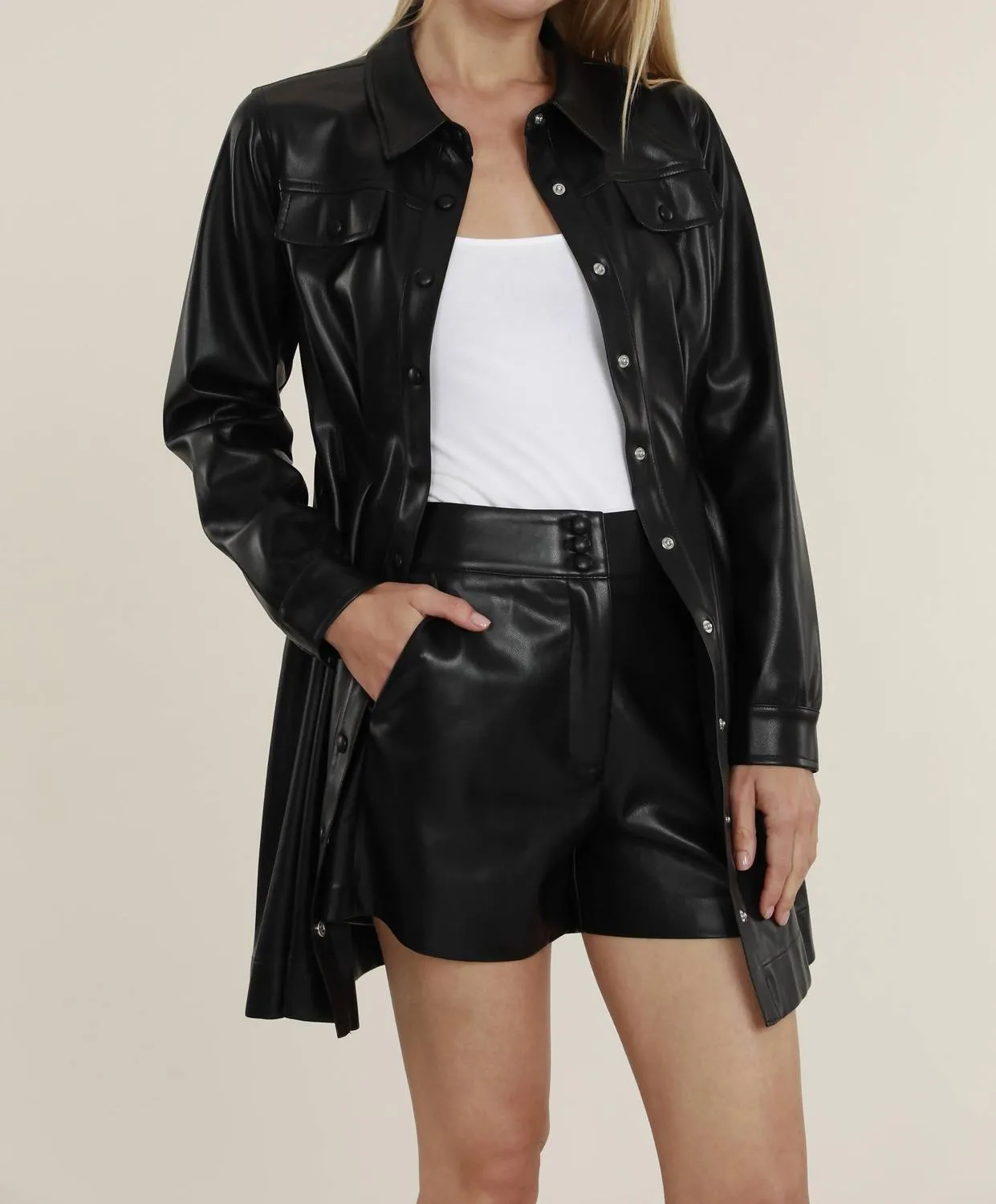 High Waisted Faux Leather Shorts In Black