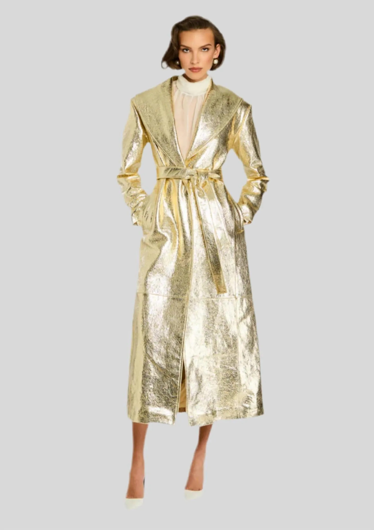 Kada Leather Jacket In Gold/cream