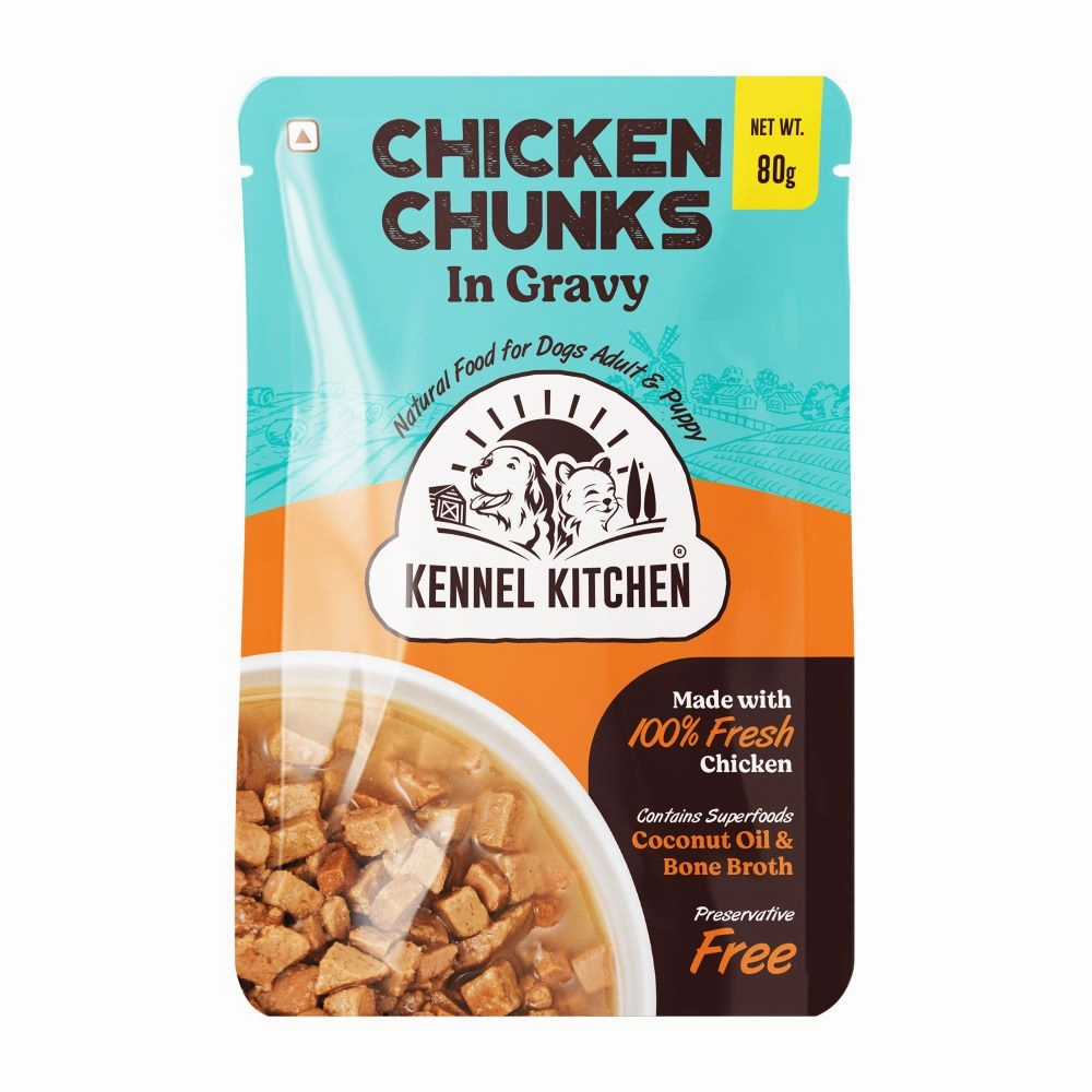 Kennel Kitchen Chicken Chunks in Gravy Wet Food and Henlo Chicken Pops Dog Treats Combo