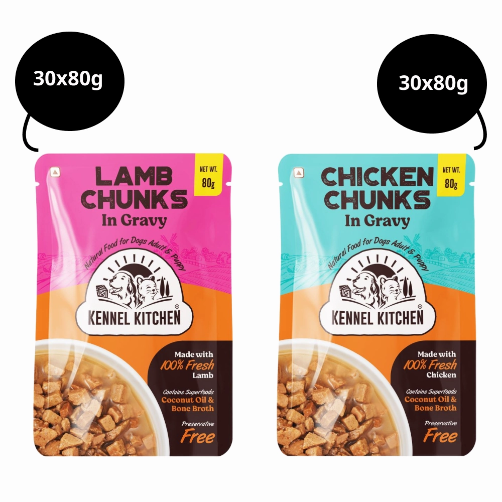 Kennel Kitchen Lamb Chunks in Gravy and Chicken Chunks in Gravy Adult and Puppy Dog Wet Food (All Life Stage) Combo