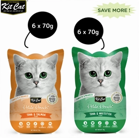 Kit Cat Tuna and Salmon Fish and Tuna and White Fish Cat Wet Food Combo