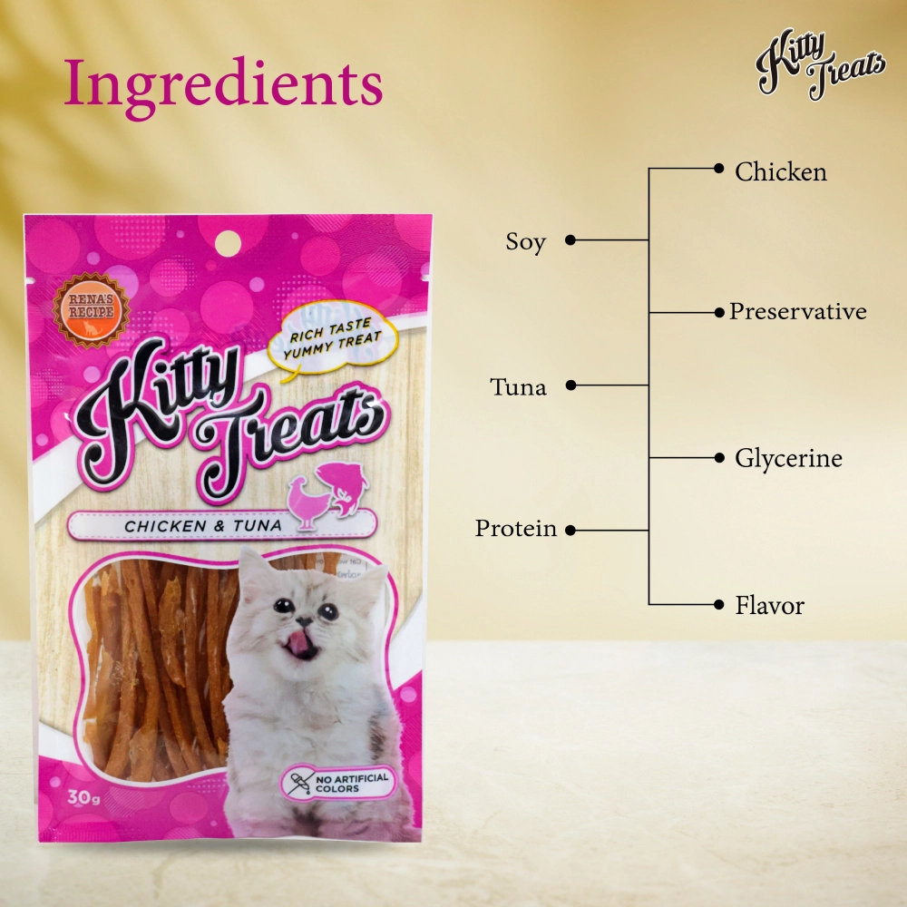 Kitty Treats Soft Chicken Jerky Sliced and Chicken & Tuna Cat Treats Combo