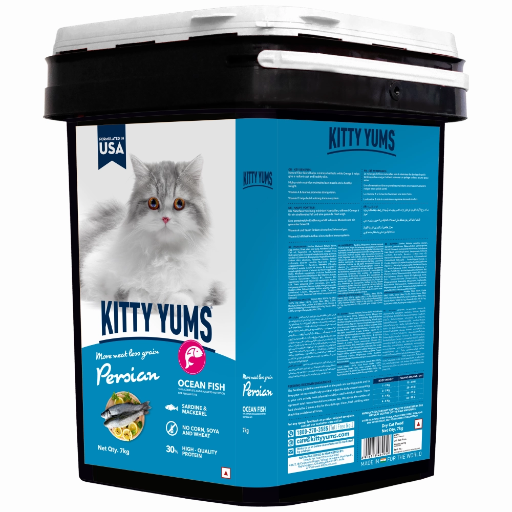 Kitty Yums Ocean Fish Persian Dry Food, Sheba Tuna Prawn Maguro Melty Premium Cats Treats Combo