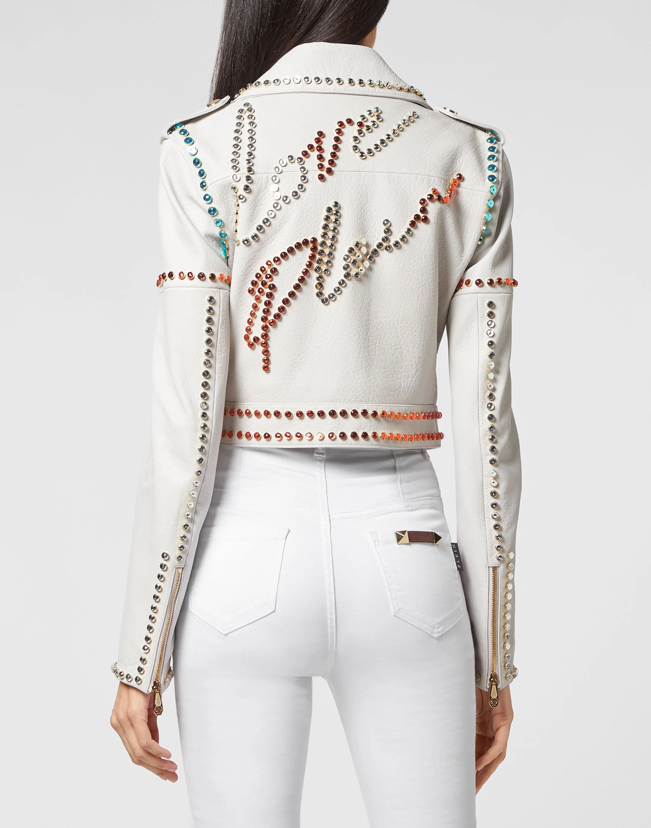 Leather Biker Cropped Crystal Stones with Crystals