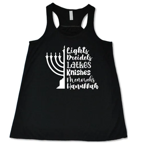 Lights, Dreidels, Latkes, Knishes, Menorahs, Hanukkah Shirt