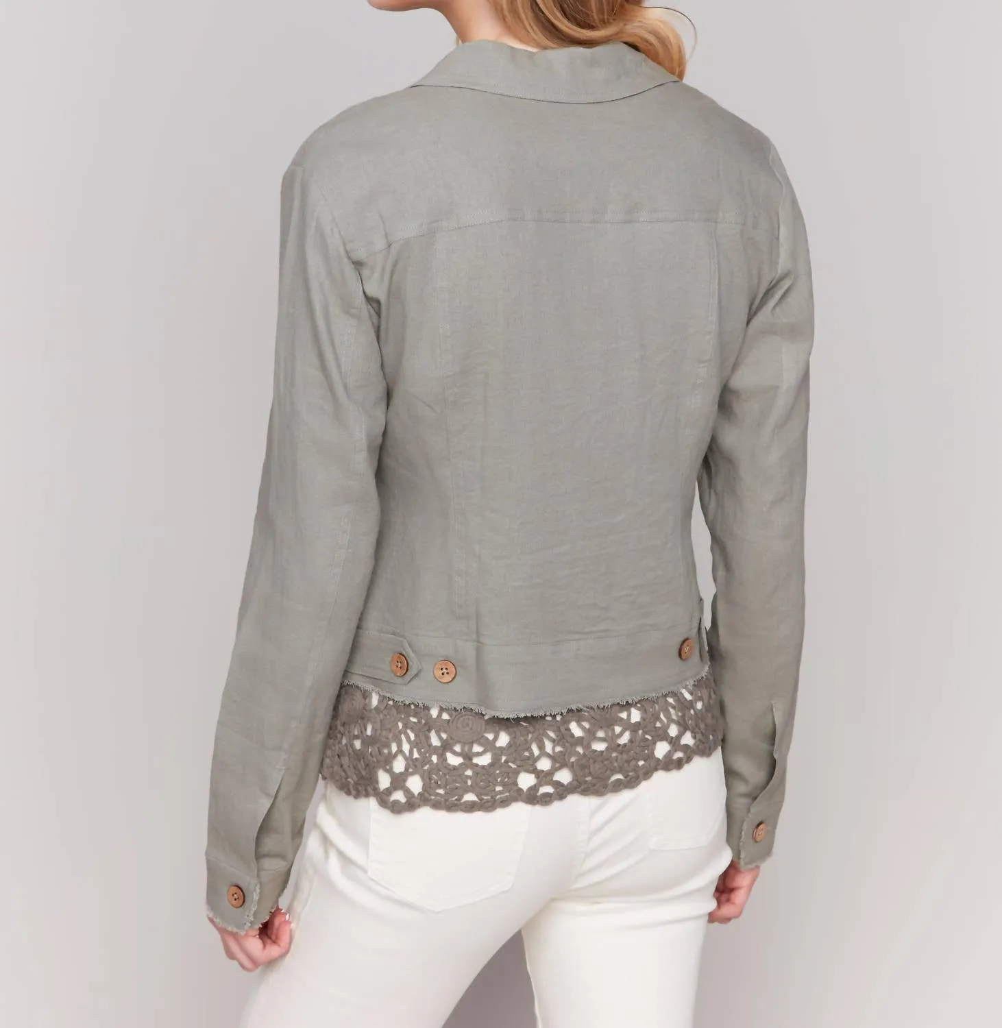 Linen Button Up Jacket In Celadon