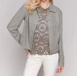Linen Button Up Jacket In Celadon