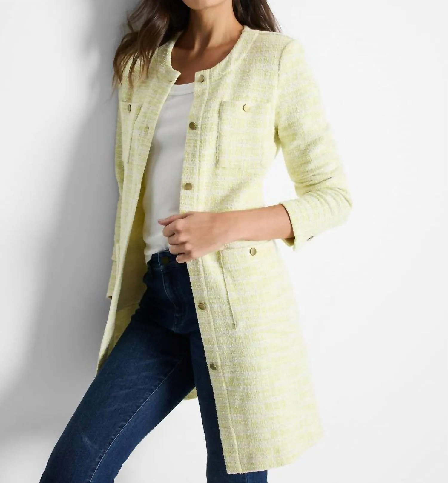 Long Sleeve Tunic-Length Jacket In Green Mix
