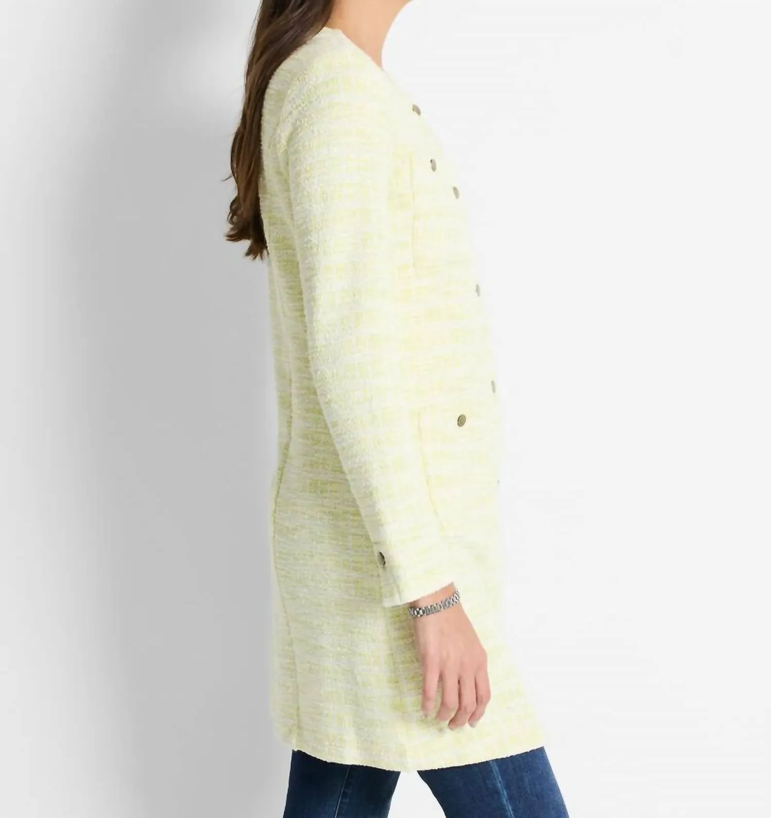 Long Sleeve Tunic-Length Jacket In Green Mix