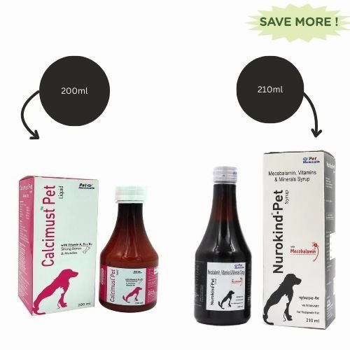 Mankind Calcimust Syrup Calcium Supplement (200ml) and Nurokind Pet Syrup MultiVitamin Supplement for Dogs and Cats (210ml) Combo