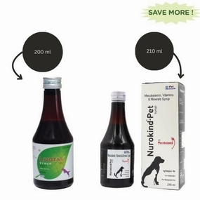 Mankind Nurokind Pet Syrup Multi Vitamin Supplement (210ml) and Intas Livotas Liver Tonic Appetite Booster for Dogs & Cats (200ml) Combo