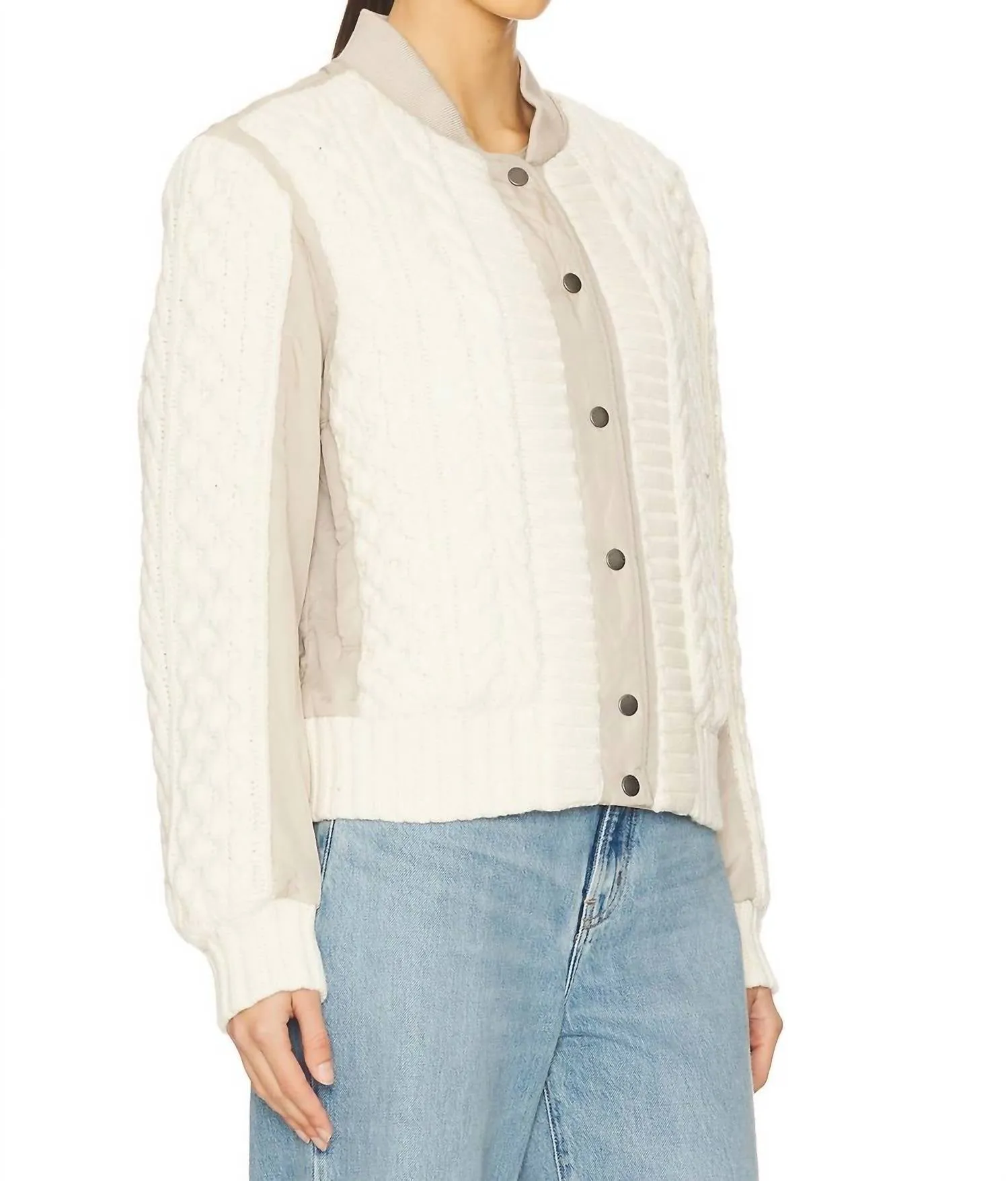 Manston Mixed Media Bomber Jacket In Natural