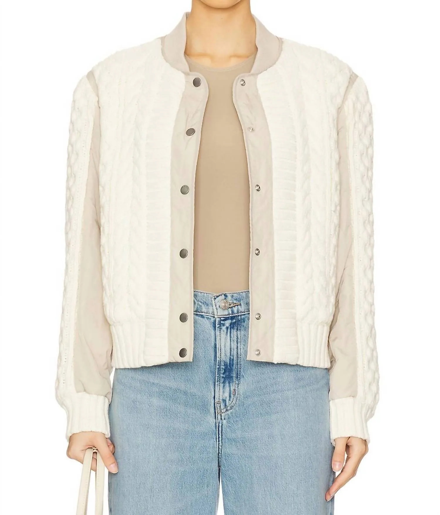 Manston Mixed Media Bomber Jacket In Natural
