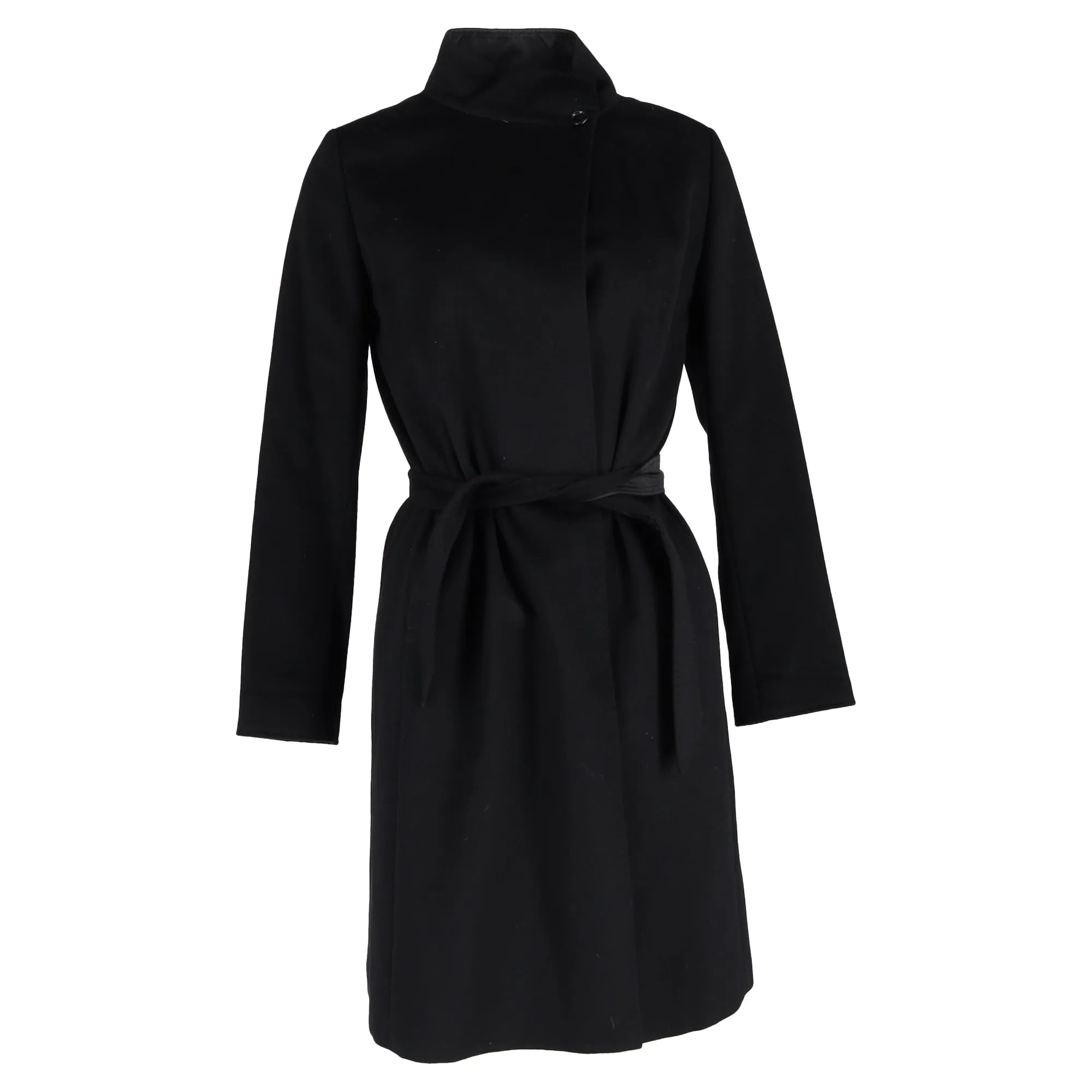 Max Mara Belted Coat in Black Cashmere
