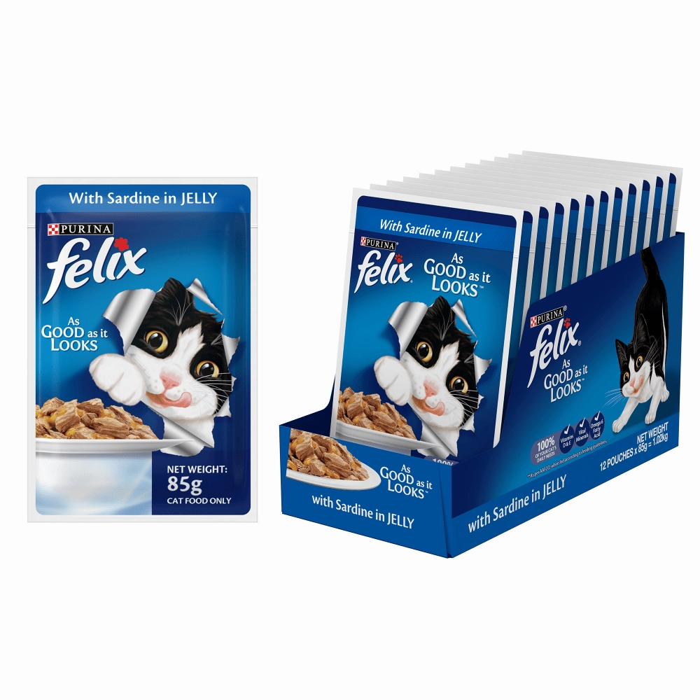 Me O Delite Tuna with Bonito in Jelly and Purina Felix Sardine with Jelly Adult Cat Wet Food Combo (12 12)