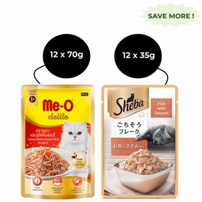 Me O Delite Tuna with Crab Sticks in Jelly and  Sheba Fish with Sasami Premium Cat Wet Food Combo
