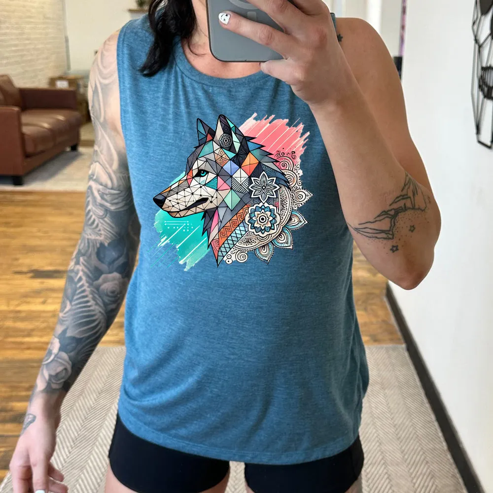 Mosaic Wolf Muscle Tank