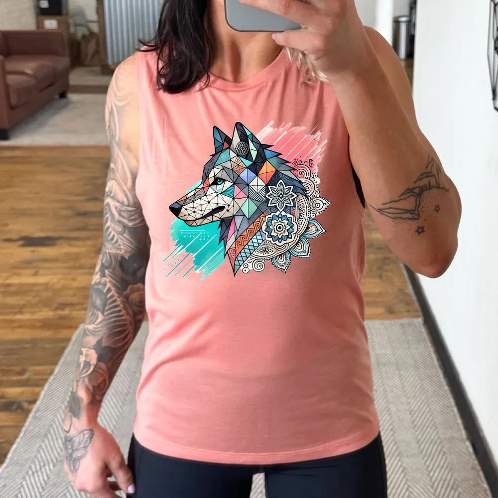 Mosaic Wolf Muscle Tank