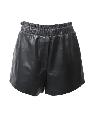 Nanushka Lora Ruffled Shorts in Black Vegan Leather