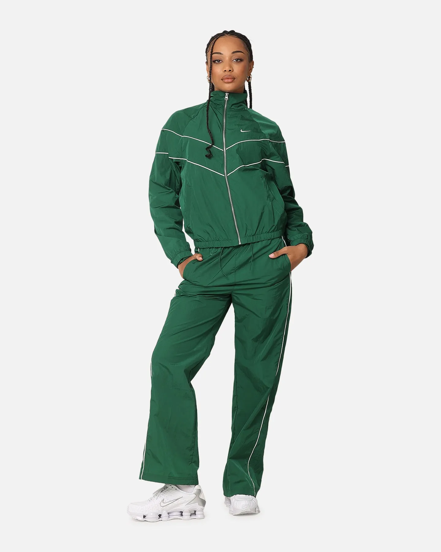 Nike Women's Sportswear High-Waisted Woven Open-Hem Pants Gorge Green/Sail