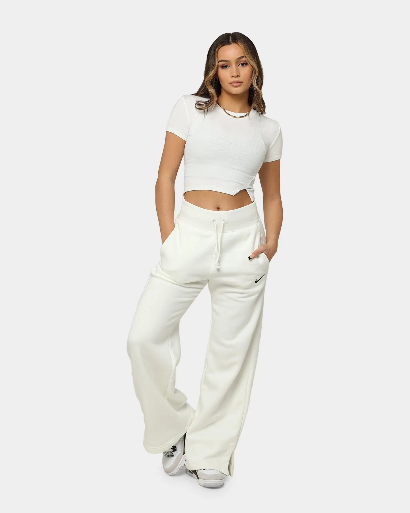 Nike Women's Sportswear Phoenix Fleece High Waisted Wide Leg Sweat Pants Black/Sail