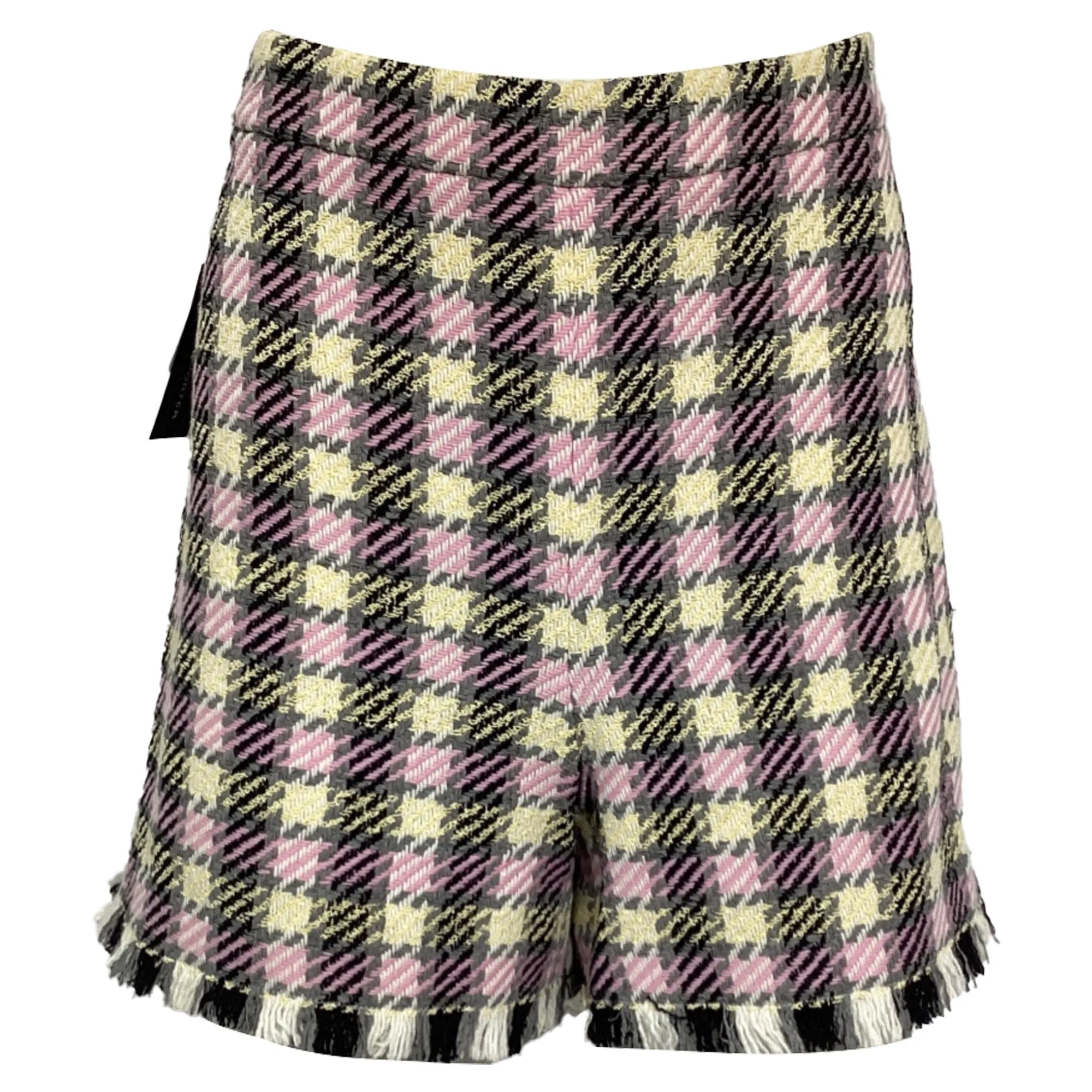 Oscar de la Renta Frayed Gingham Tweed Shorts in Pink Wool