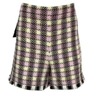 Oscar de la Renta Frayed Gingham Tweed Shorts in Pink Wool