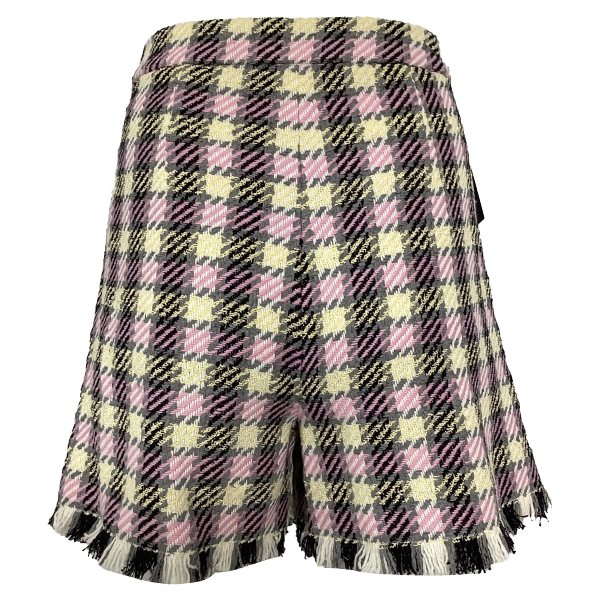 Oscar de la Renta Frayed Gingham Tweed Shorts in Pink Wool