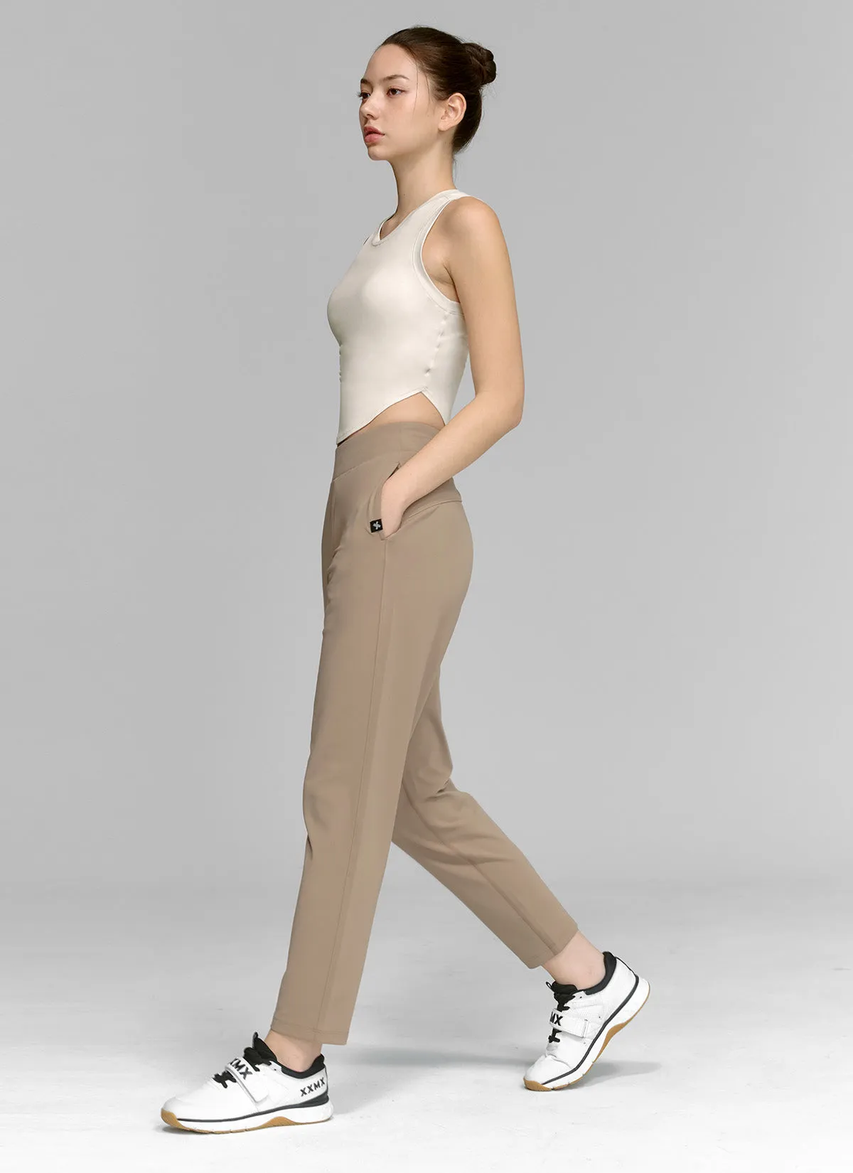 Peach Cotton-like Slim Pants