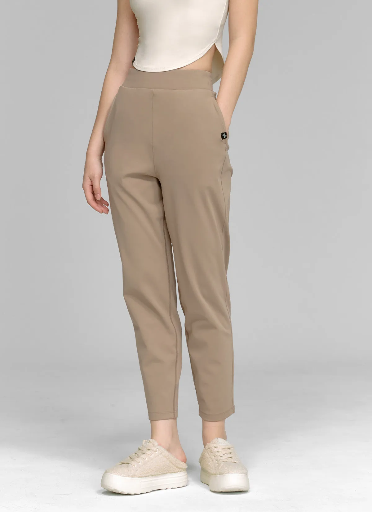 Peach Cotton-like Slim Pants