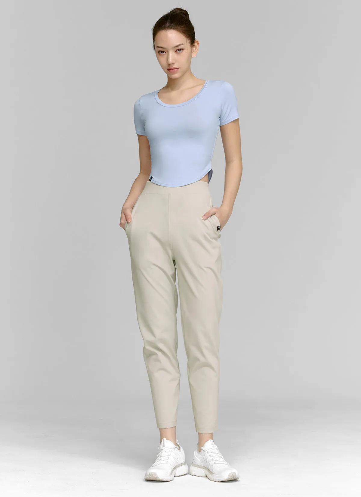 Peach Cotton-like Slim Pants