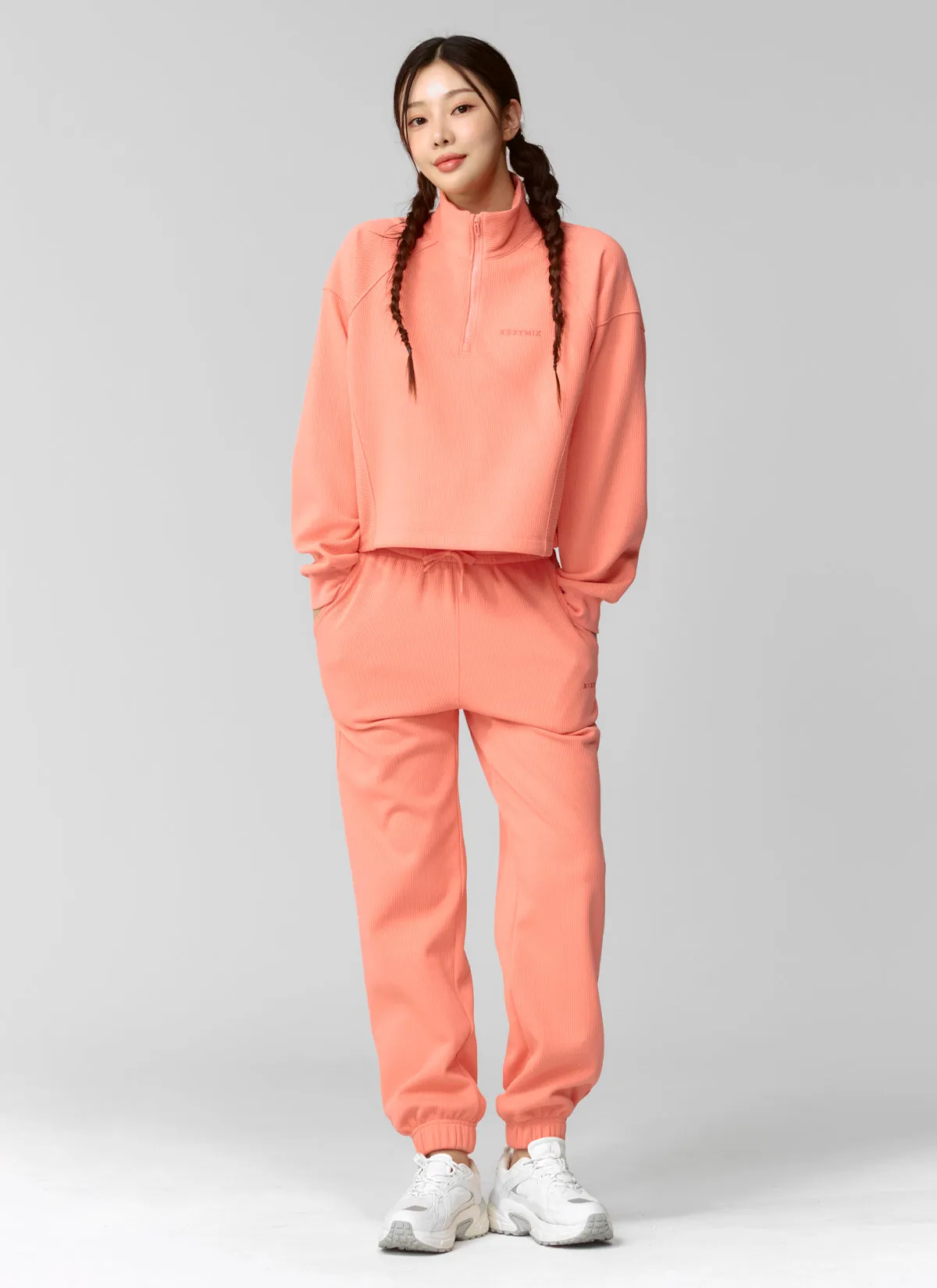 Peach Ribbed Basic Jogger Pants