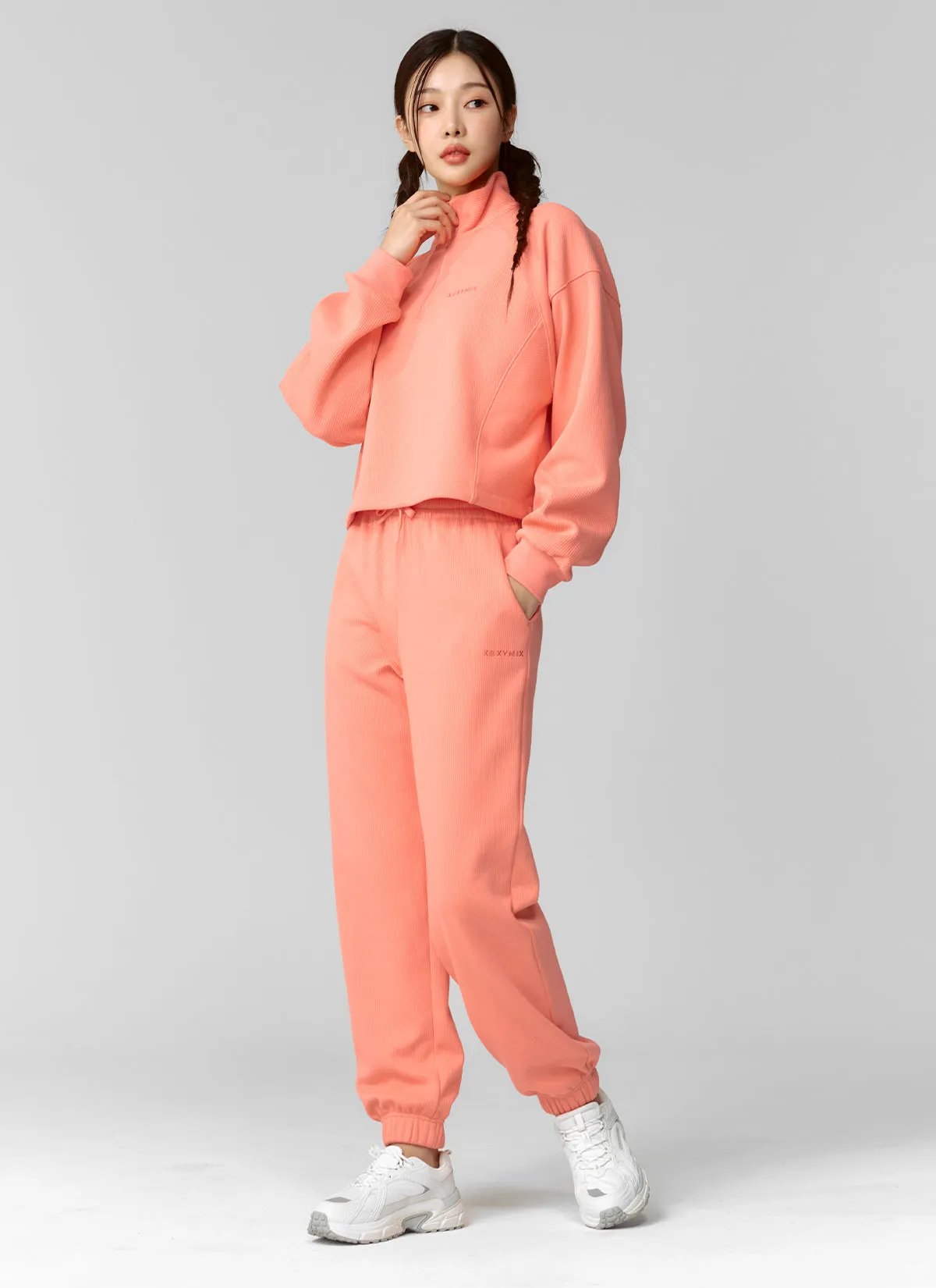 Peach Ribbed Basic Jogger Pants