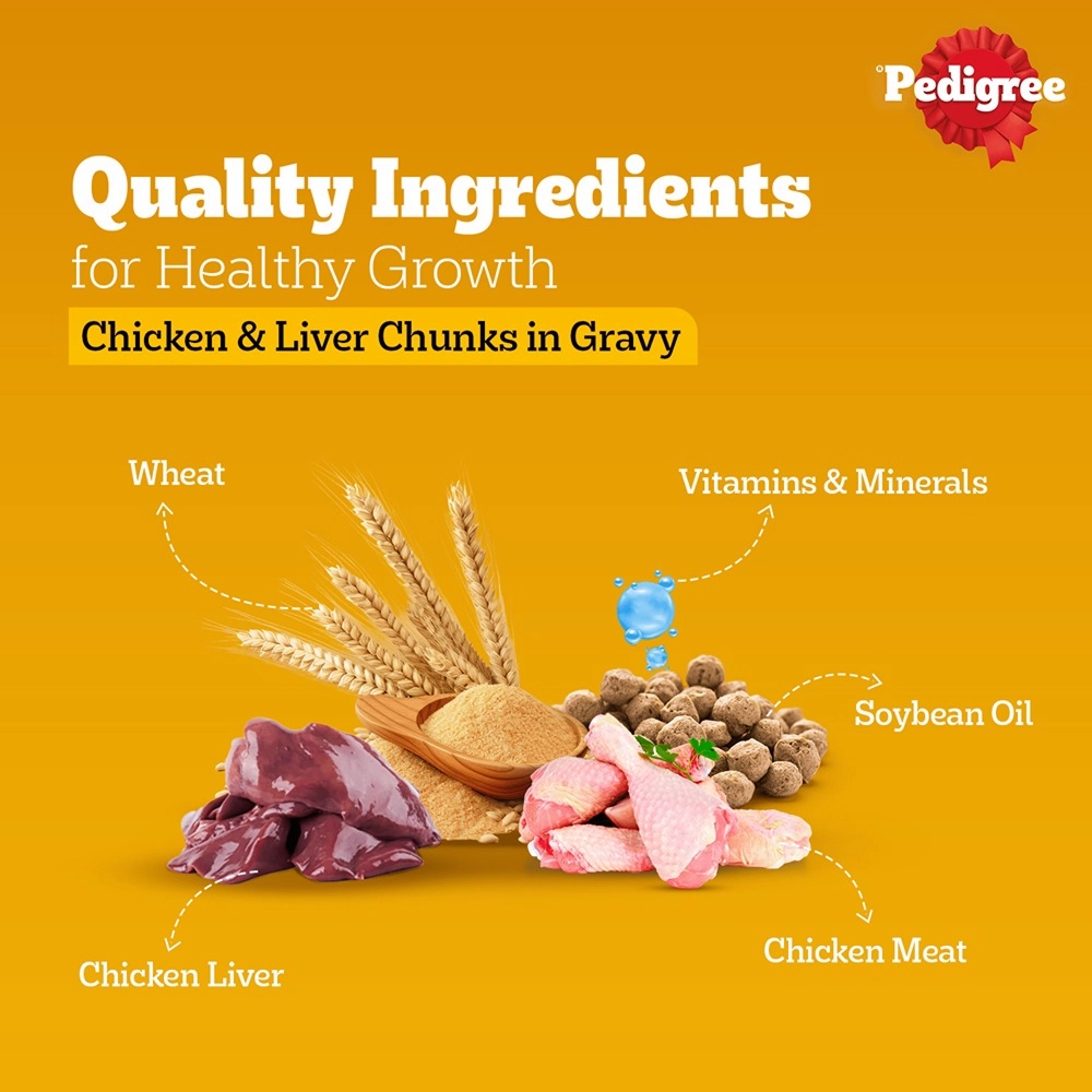 Pedigree Chicken and Liver Chunks in Gravy Pouch Puppy Dog Wet Food (130g)