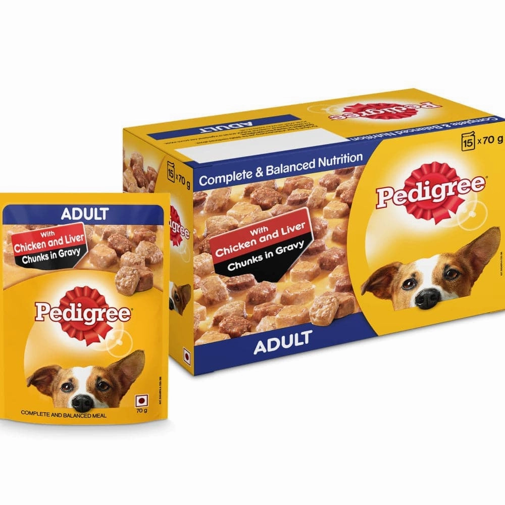 Pedigree Meat & Rice and Chicken and Liver Chunks in Gravy Adult Dry and Wet Food Combo