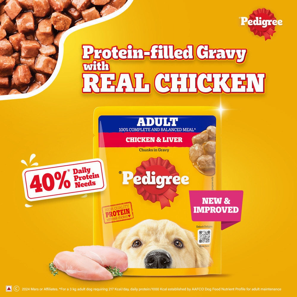 Pedigree PRO Active Adult Large Breed Dry Food, Pedigree Chicken Liver Gravy Dogs Wet Food Combo