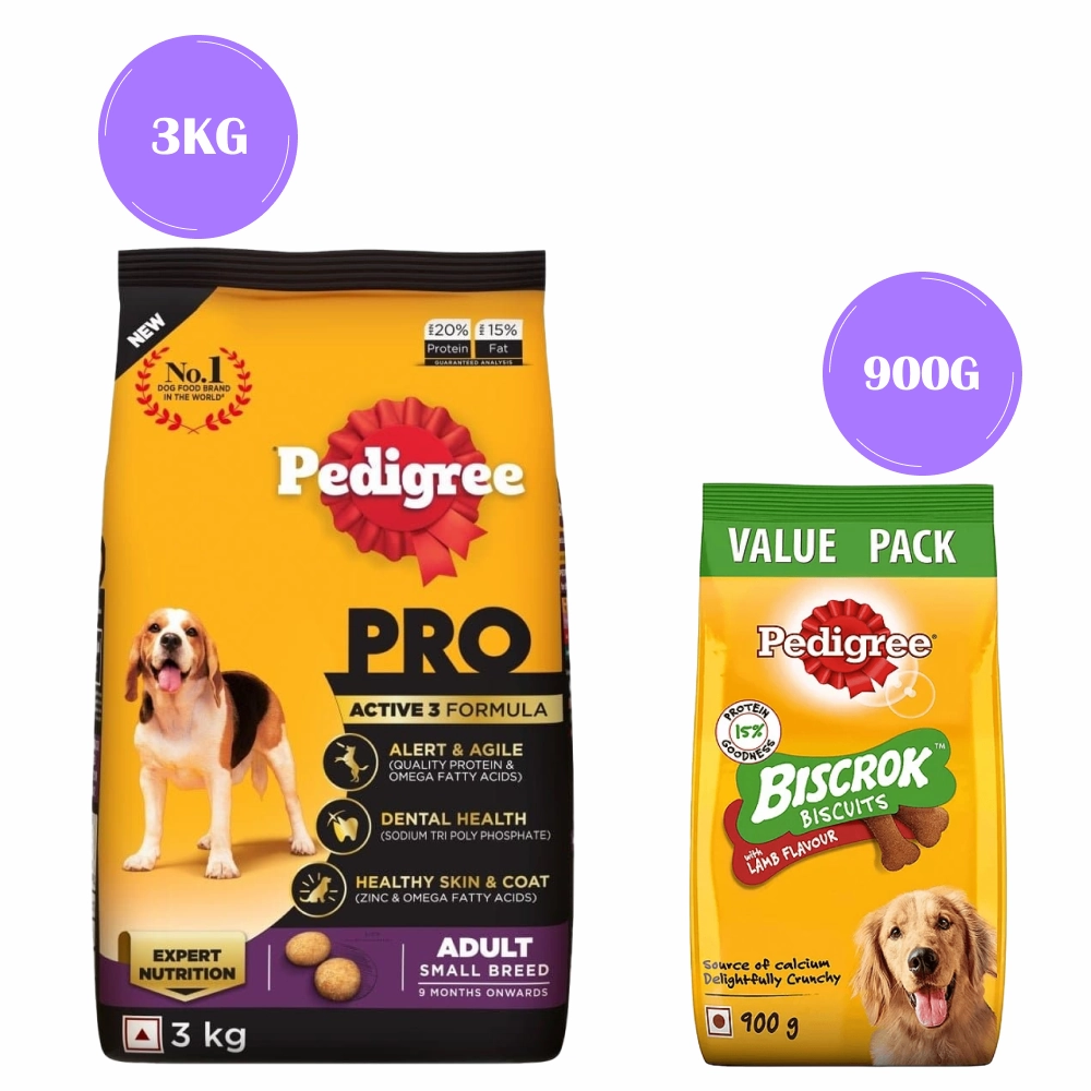 Pedigree PRO Expert Nutrition Adult Dry Food for Small Breed and Pedigree Lamb Flavour Biscrok Biscuits Treats Combo for Dogs