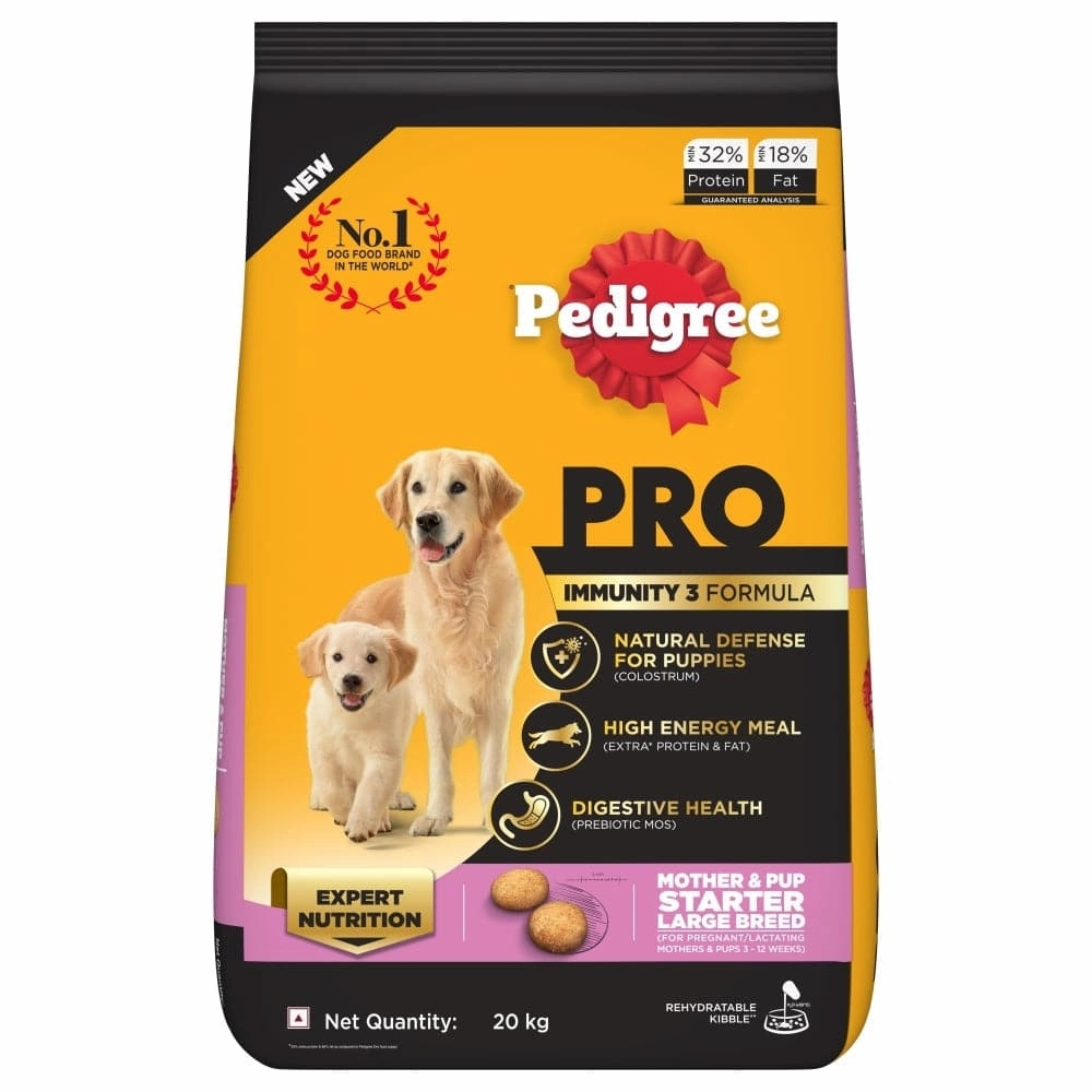 Pedigree PRO Expert Nutrition Lactating/Pregnant Mother & Puppy Starter Large Breed Dog Dry and Chicken Chunks in Gravy Puppy Wet Food Combo