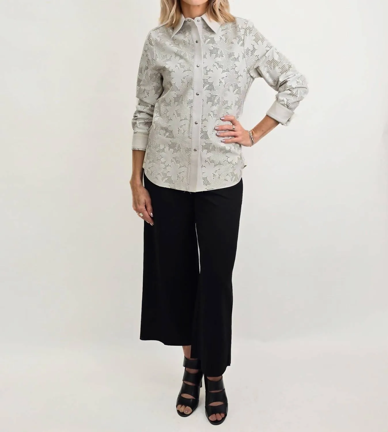Perforated Shirt Jacket In Ivory