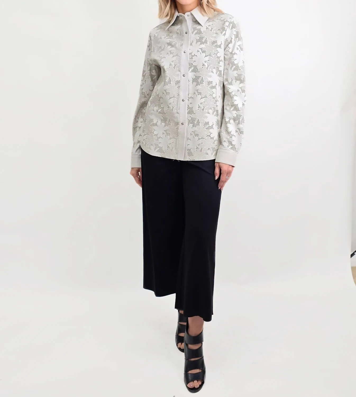 Perforated Shirt Jacket In Ivory